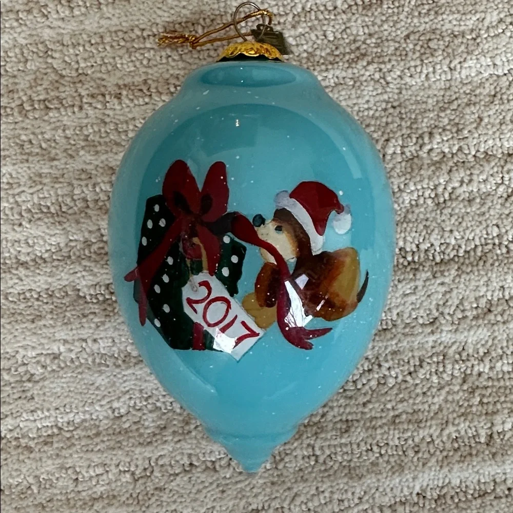 Li Bien 2017 Ornament Pier 1 Glass Ornament Santa Puppy Hand Blown & Painted